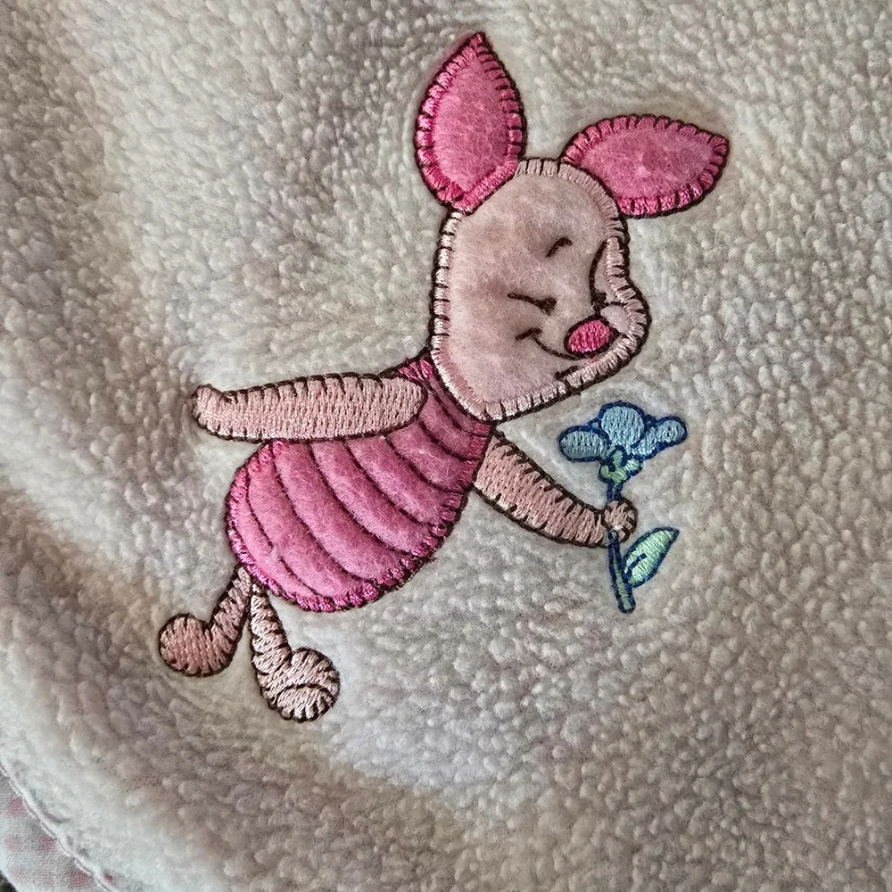 Disney Piglet Baby Blanket Infant Pink Fleece Gingham Trim Excellent Embroidered